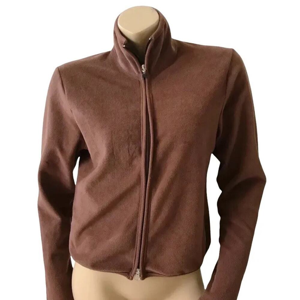 Moda International Brown Fleece Full Zip Jacket Womens Large Lightweight
